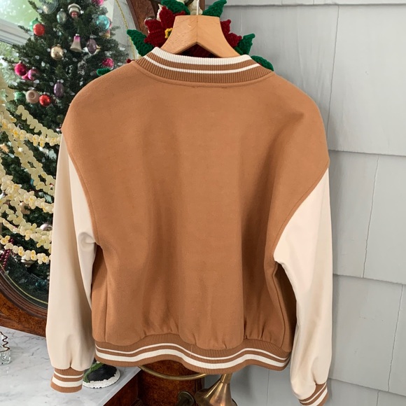Iris Tan and Cream Faux Leather Varsity Jacket - Picture 5 of 5